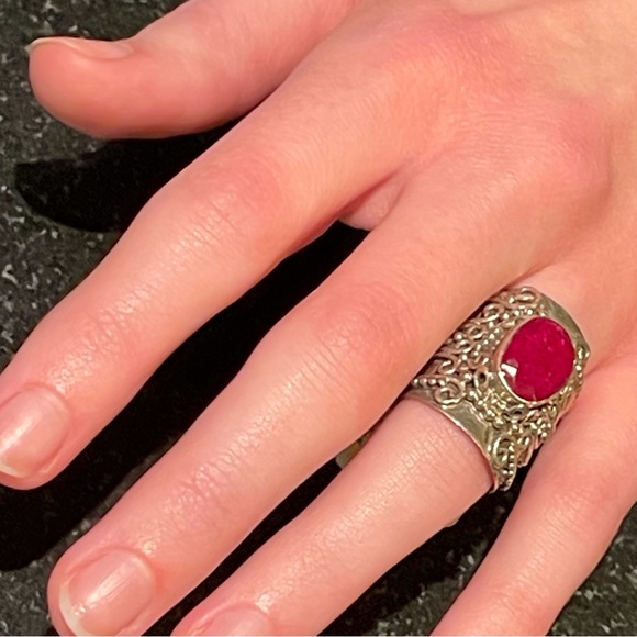 NWT Solid 925 Kashmir Genuine Ruby wide statement band ring Christmas Valentines - Picture 8 of 9